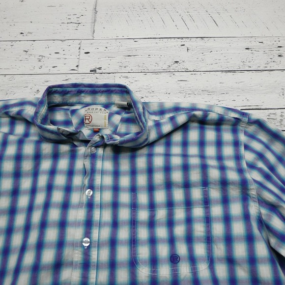 Roper Shirt Mens 2XL Blue Plaid Button Front Western Long Sleeve Cowboy Casual - Picture 2 of 9